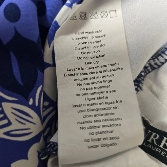 Ralph Lauren Blue Floral Underwire Tummy Control Bandeau Removeable One Piece 14 - Picture 7 of 16